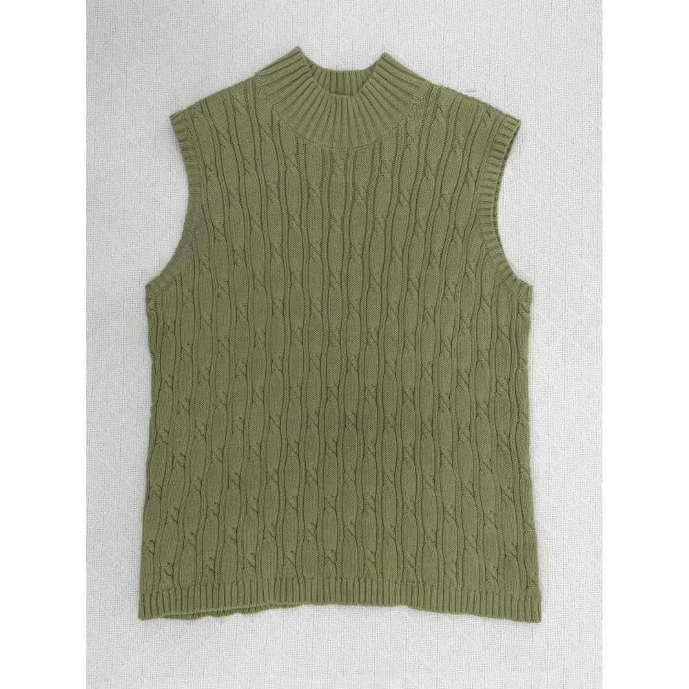 Vintage Villager Sport Liz Claiborne Cable‎ Knit Sweater Vest Green Mock Neck